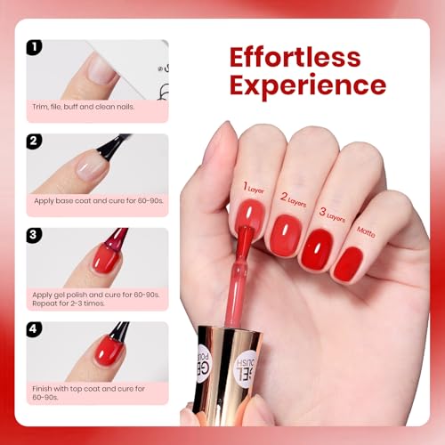 Image of Beetles Ruby Cherry Jelly Red Gel Nail Polish - 15ML Full Size Neutral Sheer Gel Nail Polish Translucent Effect Soak Off UV LED French Nail Art Salon DIY Manicure Gift for Women