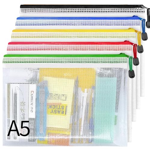 A5 Plastic Wallets -5Pack Mesh Zip Lock Bags File Folders Plastic Document Zipper Bag Zip Wallet