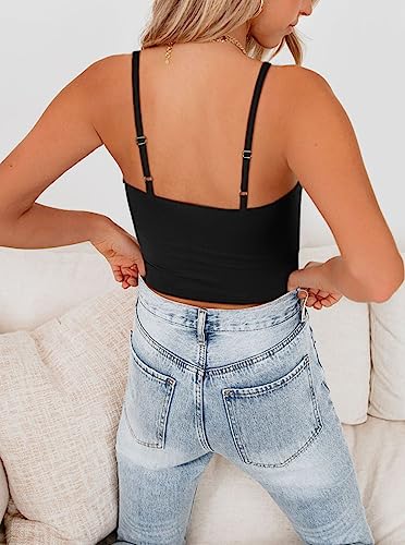REORIA Butsmooth® Women's Basic Sexy Deep Scoop Neck Double Lined Seamless Sleeveless Cropped Cami Tank Yoga Crop Tops4