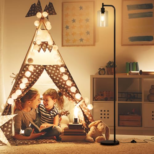 Image of Ziisee - Industrial floor lamp with glass shade, black, LED lights, foot pedal switch, easy to assemble