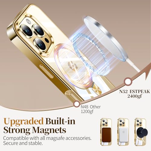Image of ESTPEAK Titanium Gold CD Mag-Stand Case for iPhone 16 Pro Case with Invisible Magnetic Ring, [Fit for MagSafe] [Never Yellowing] Top Clear Phone Case Cover for iPhone 16 Pro 6.3 inch Men Women