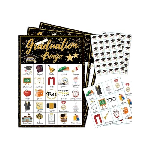 Tarjetas De Bingo De Graduación, Con Tema Festivo Negro Y Dorado, 17,7x12,7x0,1cm, Tarjetas De Juego De Bingo De Año Nuevo, Juego De De Graduación, Divertido, Para Familia, Amigos, Universidad