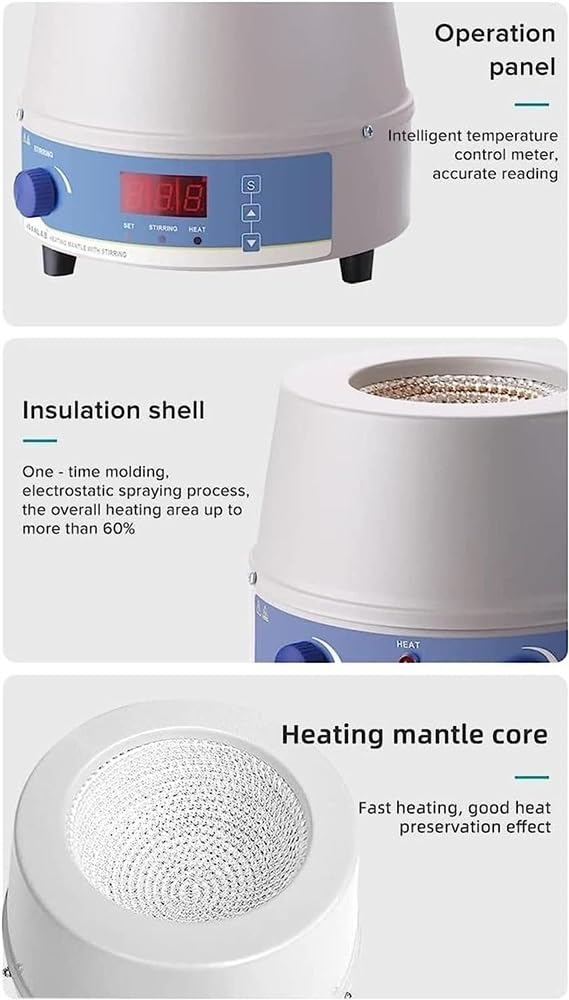Manto Calefactor eléctrico de Laboratorio con agitador magnético, Control de Temperatura Digital Inteligente, Manto Calefactor con agitación eléctrica, Manto eléctrico Ajustable con calefacc