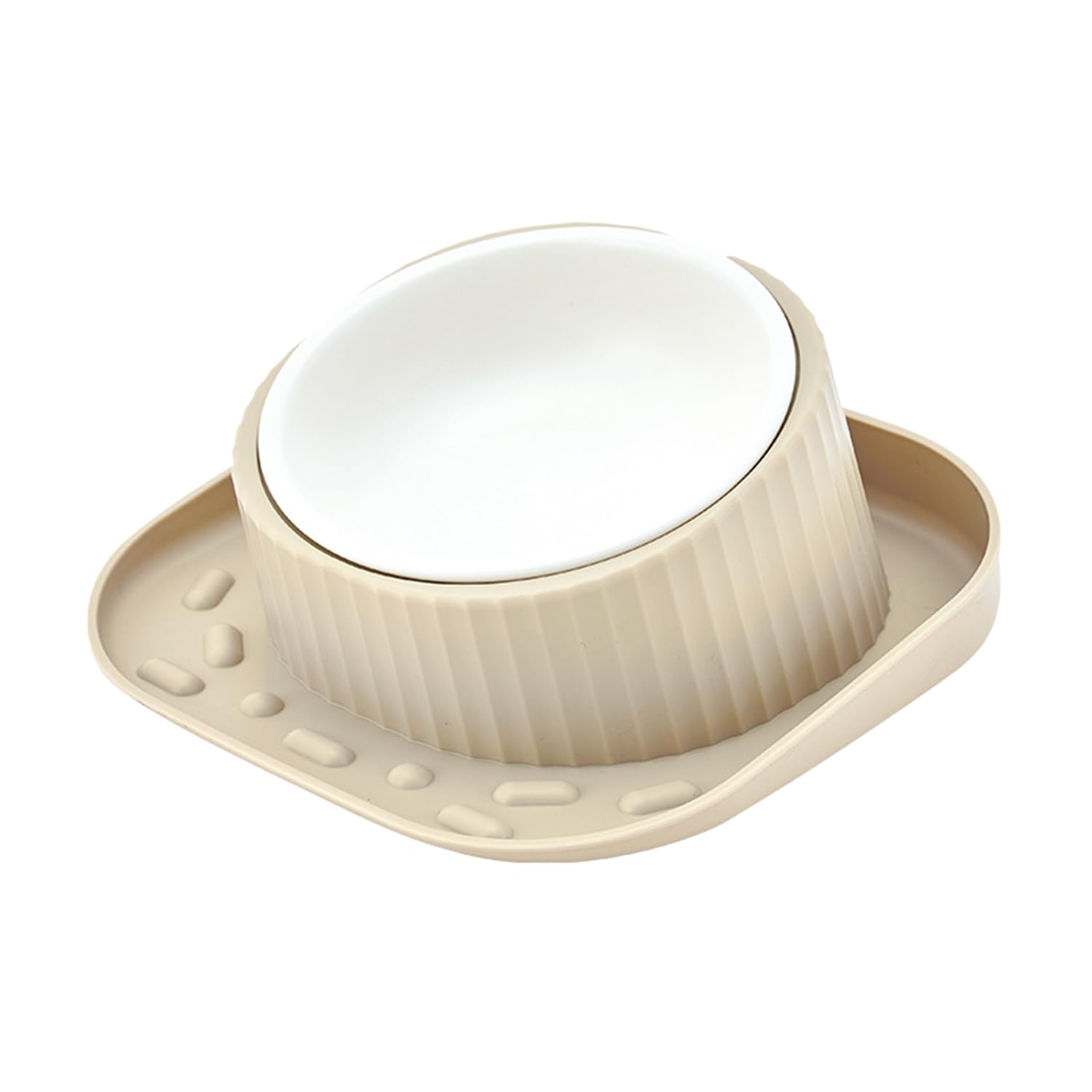 ZNPET Elevated Cat Bowl, 15° Tilted Raised Cat Dog Food Bowls, Ceramic Food Bowl for Indoor Cat, Pets Bowls with Non-Spill & Anti-Slip Base (Beige)
