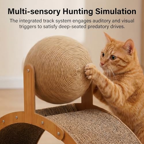 Image of Wobble Ball Cat Scratcher Interactive Sisal Rotating Toy Track Arch Bridge Stand Indoor Kittens Enrichment Exercise Durable Wood Playful Training Natural Climbing Pet for Daily Activity(Small)