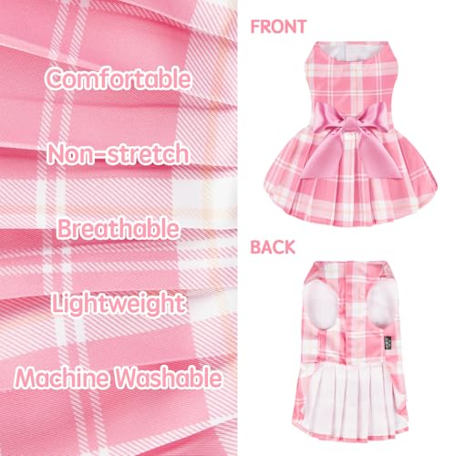 XPUDAC 4 Pack Plaid Dog Dress for Small Dog, Sweet Bowknot Cute Puppy Dress Pet Princess Clothes for Birthday Holiday Spring Summer Pet Outfits Girl Pink Purple, XS - Image 7