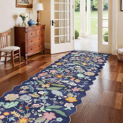 3x10 Long Hallway Runner Rug: Washable Wide 10ft Floral Low-Pile Carpet for Entryway Kitchen Non Slip Soft Living Room Bedroom Floor Mat Cute Area Rugs for Nursery Farmhouse Home Decor(3x10/Purple)