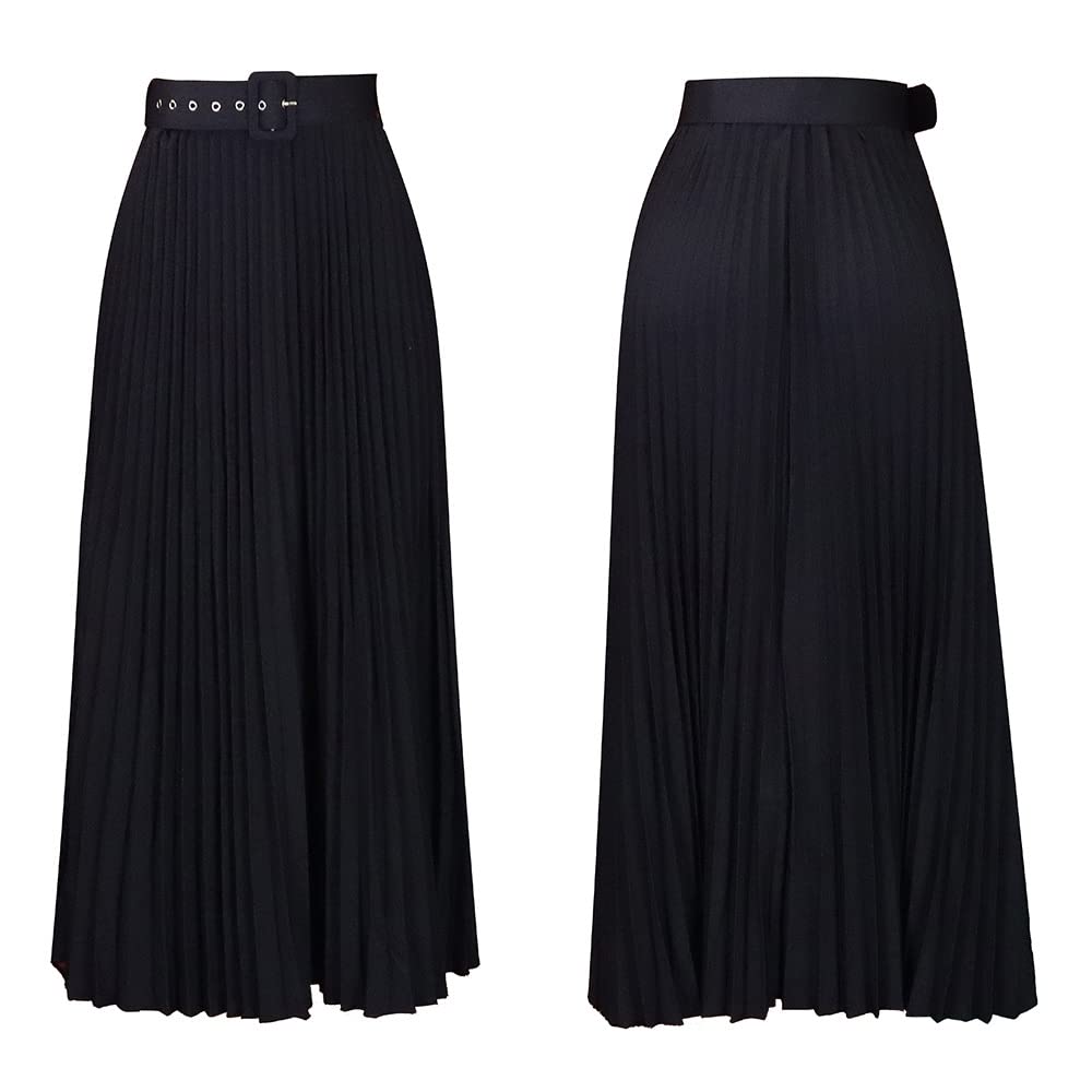 Gonna lunga plissettata da donna con cintura, gonna svasata casual da sera elastica da donna