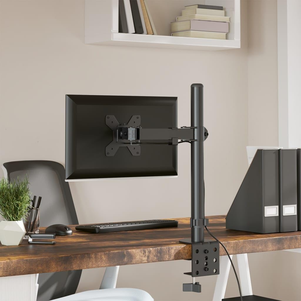 Supporto per monitor in acciaio nero, VESA 75/100 mm, regolabile, con inclinazione, braccio girevole, rotazione, estensibile, per monitor a schermo piatto, TV, ufficio, gaming, soggiorno