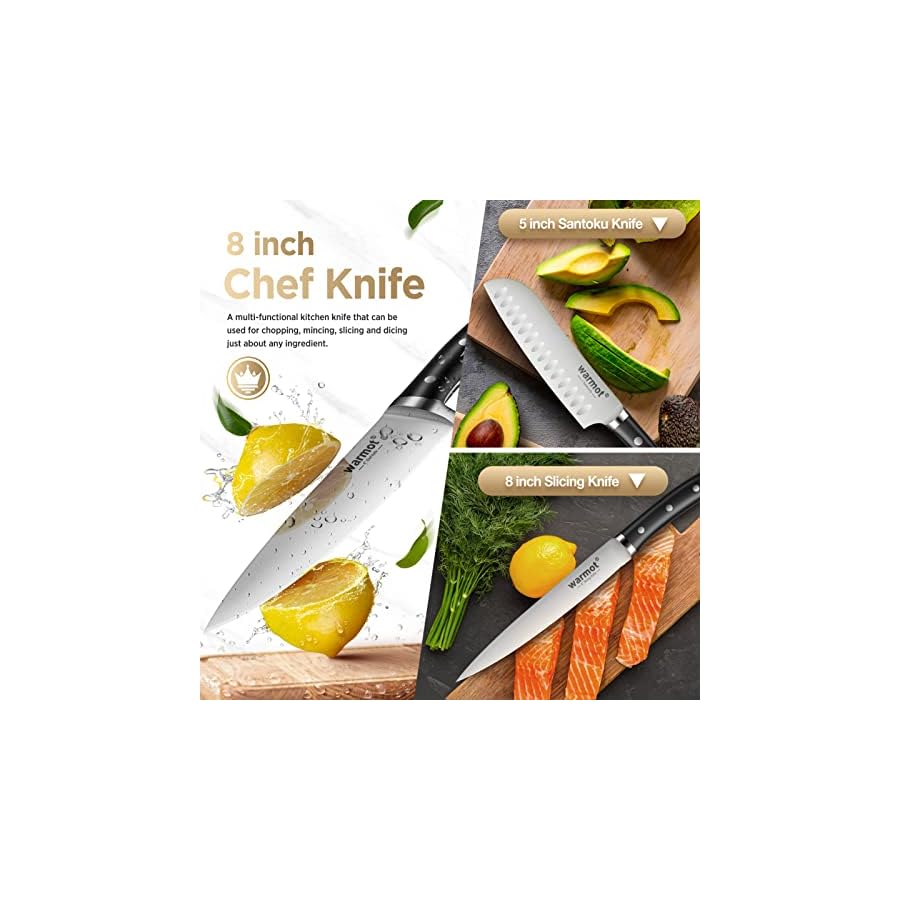 Kitchen-Knife-Set-with-Block-Warmot-15-Pcs-Ultra-Sharp-Chef-Knife-Set-Full-Tang-Knife-Set-with-Knife-Sharpener-High-Carbon-Stainless-Steel-Knife-Block-Set-Triple-Riveted-Handle Warmot® Kitchen Knife Set, 15 Pieces Knife Set Chef with Knife Sharpener Block, Ultra Sharp German Stainless Steel Knife Set Ergonomic Handle, Silver
