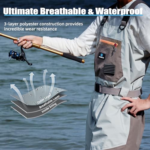 Image of Trudave Fishing Waders, Waterproof Chest Waders for Men & Women, Lightweight Insulated Stockingfoot Waders Breathable Fly Fishing Waders for Fishing Hunting