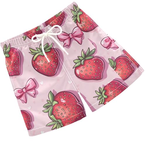Pigsaly Boys' Swim Board Shorts Hand Drawn Red Strawberry Boy's Swim Trunks Kids Swimwear 4T