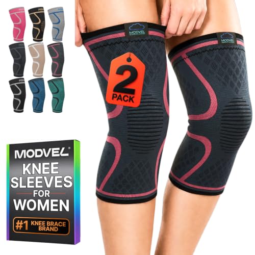 Image of Modvel 2 Pack Knee Brace for Women - Knee Support for Walking, Knee Compression Sleeves for Pain Relief, Knee Sleeves for Women, Knee Brace for Sports, Workouts & Arthritis