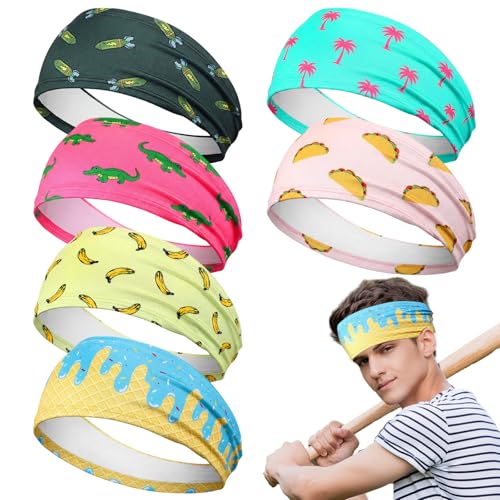 Riceshoot 6 Pack Ice Cream Baseball Headbands with 6 Fun Colorful Patterns Breathable Elastic Sports Sweatbands for Men Women Basketball Soccer Football Workout Team Gifts(Quirky Mix)