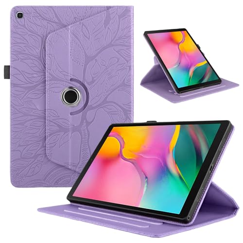 Case for Samsung Galaxy Tab A 10.1 Inch T510/T515 2019, Premium PU Leather Multi-Angle 360 Degree Rotatable Lightweight Protective Case, Rotating Case Cover with Stand Function - Purple