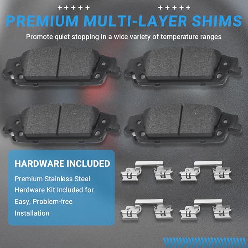 Image of Brake Pads Rear Set Compatible with Cadillac Escalade ESV, Chevy Silverado Suburban 1500 LD Tahoe, GMC Sierra 1500 Yukon XL Automotive Replacement Rear Brakes Semi-Metallic D1707