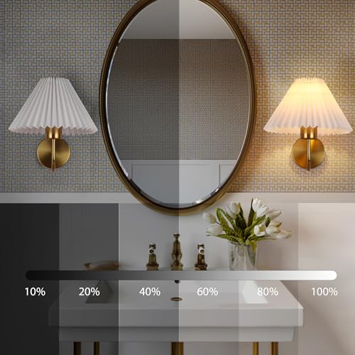 Image of Battery Operated Wall Sconces Set of 2, Gold Wireless Rechargeable Wall Sconces with Remote Control & Magnetic Bulbs, Dimmable 15 Colors Pleated Shade Wall Lights for Bedroom, Living Room Decor Gift