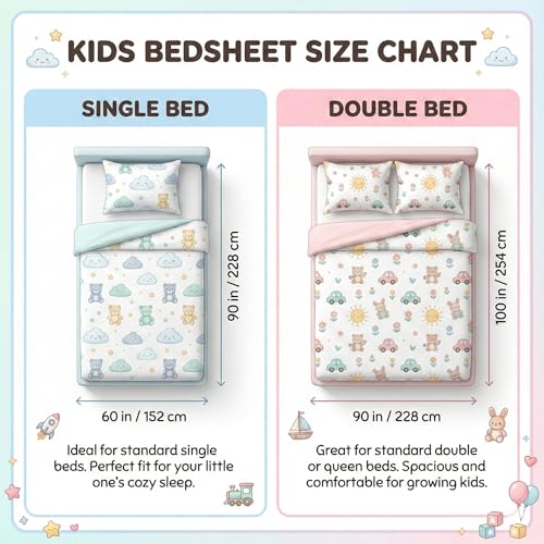 Image of HOMEKART Printed Single Bedsheet 152 CM x 218 CM for Single Bed, Soft & Lightweight 220 GSM Microfiber Bed Sheet with 1 Matching Pillow Cover Suitable for Daily Home Use, Pearl Color