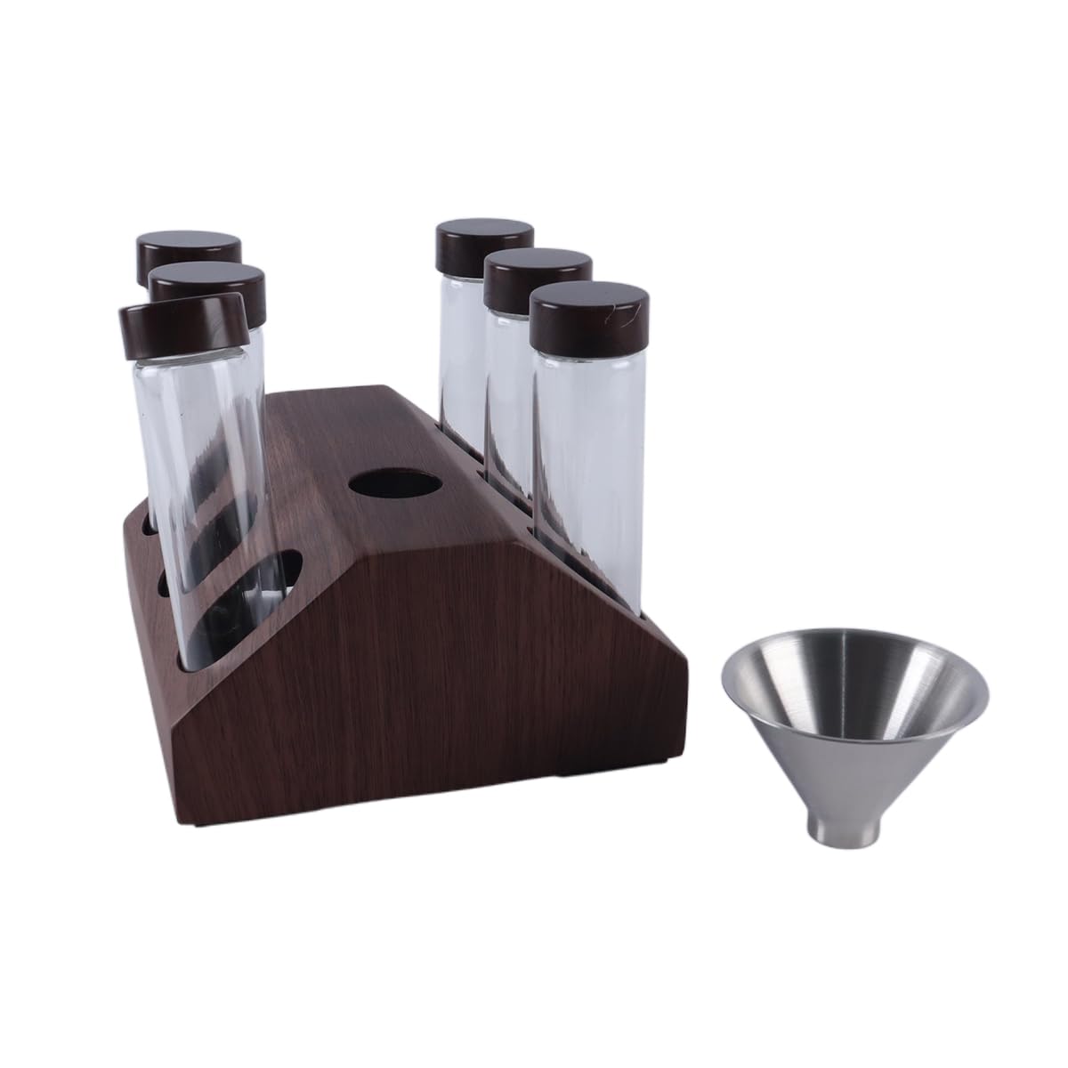 Teron 6 PCS Tubo De Ensayo De Embalaje De Granos De Café Con Base De 6 Orificios Y Embudo, Té Y Almacenamiento De Hierbas Botella De Vidrio Sellada
