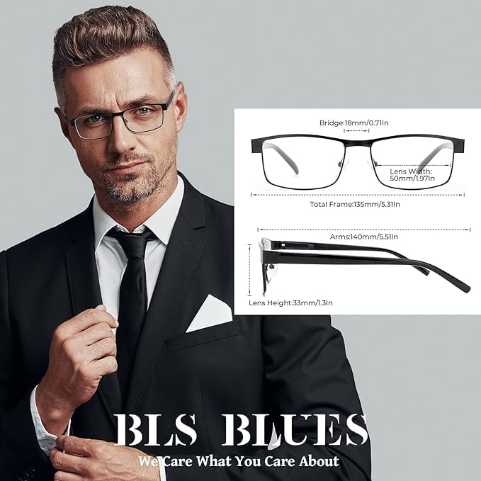 Miniatura 2 de BLS Businessman - Lentes de lectura rectangulares para lectores profesionales duraderos, lentes de bloqueo de luz azul