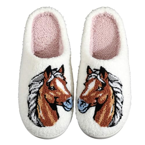 Embroidered Womens Mens Slippers Puffy Soft Comfortable Non Slip Slides Winter Indoor Flat Warm House Slippers