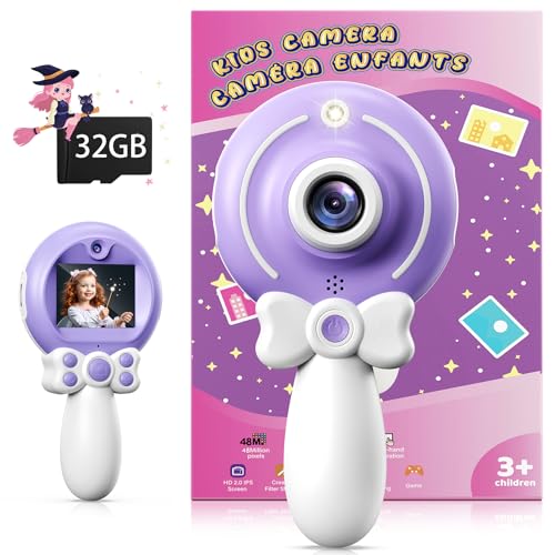 TEKFUN Kids Camera Toy for Girls - Birthday Girl Gifts with Magic Wand Design - Digital Video Camera for Kids with 32GB SD Card - Easter Basket Essentials for Girl 2 3 4 5 6 Year Olds, Purple