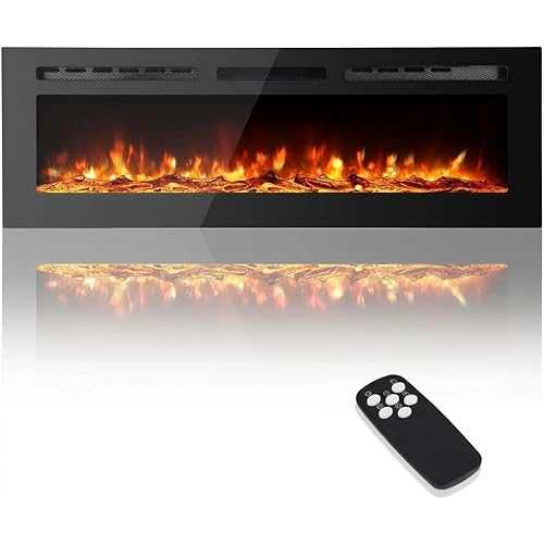 60" Ultra Thin Electric Fireplace Inserts, Wall Fireplace Electric with Remote Control, Overheat Protection, 12 Flame Colors, 750W/1500W Heats 700 Sq.Ft, Touch Screen & Timer for Living Room, Bedroom