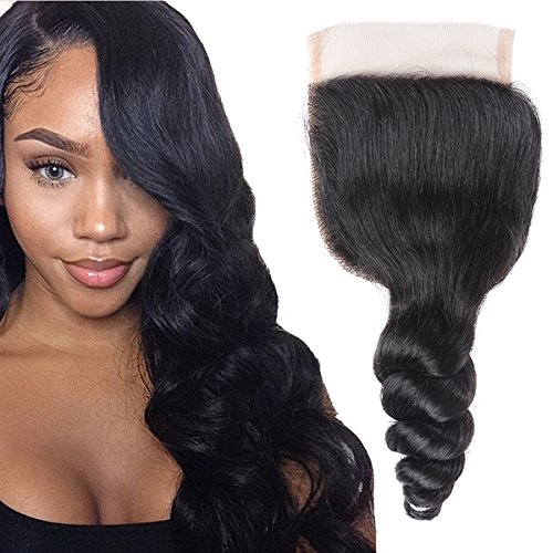 Brazilian Hair Loose Wave Lace Closure size 4x4 Li Queen Loose Human Hair Top Lace Closure Free Part 1B# Color 20 inch
