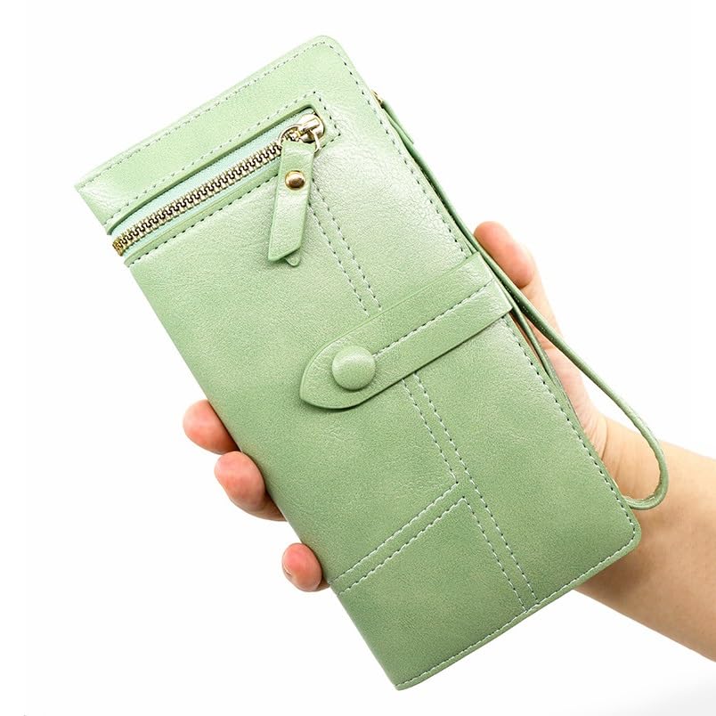 FMURY Large Capacity Multi-Card Coin Purse Buckle Zipper Long Purse for Women(Gray)2