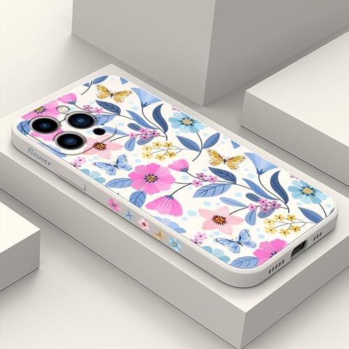 Coque iPhone 13 Pro Max anti-chute en silicone liquide avec motif floral