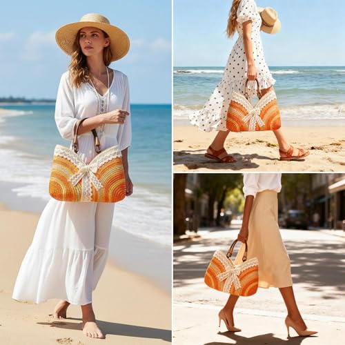 Bolso playero de paja con lazo de encaje para mujer miniatura 5