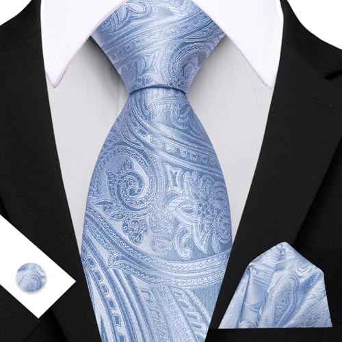 Image of Barry.Wang Men Tie Set Paisley Silk Necktie Pocket Square Cufflinks Formal Wedding Business Party