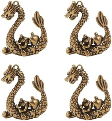4Pcs Creative Gift Brass Solid Dragon Boat Dragon Boat Retro Keychain Case Bag Pendant Accessories image 2