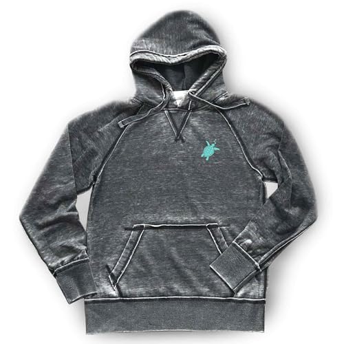 Sea Turtle Hoodie | Beach Sweatshirt | Sea Marine Life Bonfire Hoodie | Aqua Mint Turquoise | Burnout Soft Quality Comfortable Lightweight, Dark Grey (XL)
