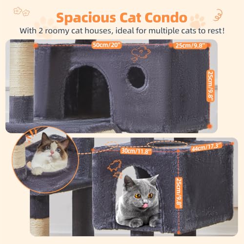Image of Taoqimiao Cat Tree 71-Inch, Cat Tower for Indoor Cats Large Adult, Multi-Level Large Cat Condo, 8 Sisal Scratching Posts, Metal Frame Cozy Hammock, Scratch Board, 2 Top Perches, Smoky Gray MS026LG
