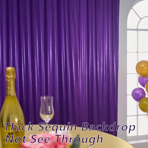 Image of 40x10 Wrinkle Free Purple Sequin Backdrop Curtain for Parties-Thick Not Fall-Off Glitter Backdrop Drapes-8 Panels 5x10ft Shimmer Photo Back Drop Cloth for Wedding Birthday Photography Background