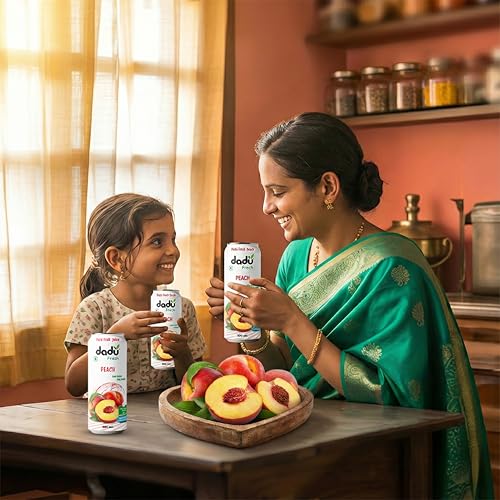 Image of Dadu Fresh Peach Juice | Pure Natural Fruit Healthy Beverage | Not from Concentrate, No Added Sugar, No Preservatives or Artificial Flavours | Vitamin Rich & Naturally Refreshing | 4 Cans x 320ml (1280ml)