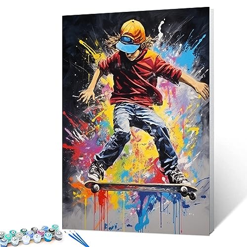 Doodle Skateboard Paint by Numbers Kit 16x20 Canvas