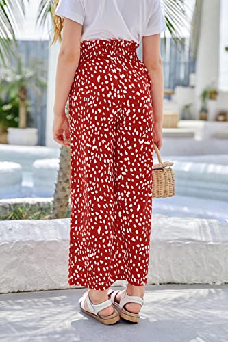 Image of SySea Girls Wide Leg Pants Kids Cute Print High Waisted Loose Fit Comfy Belted Lounge Trousers with Pockets