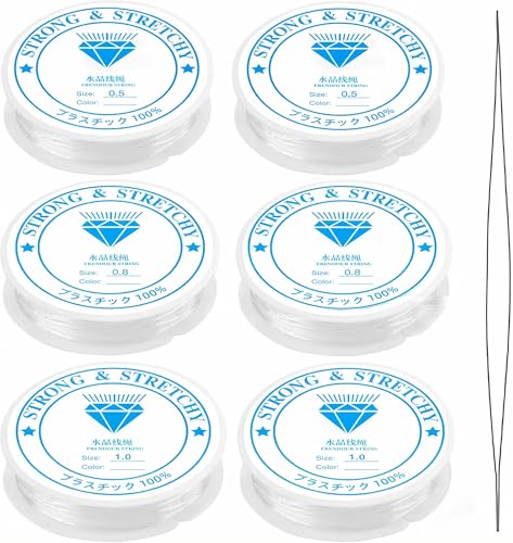 Clear Elastic Thread for Bracelets 0.5mmX2 0.8mmX2 1.0mmX2 Strong Bracelet String 6 Rolls Stretchy Bracelet Elastic for Hanging Decorations DIY Making.