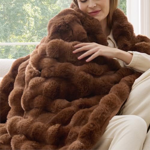 Image of Bedsure Fluffy Bubble Faux Fur Throw Blanket, 50 inchx60 inch, Tie-dye Dark Brown