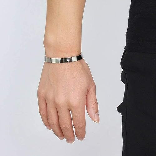 Miniatura 4 de Pulsera de identificación de alerta médica, pulsera grabada con láser, brazalete de acero inoxidable, joyería de 7.7-8 pulgadas