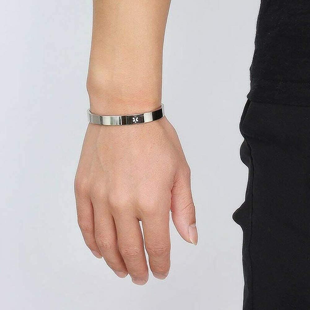 LuxglitterLin Medical Alert ID Bracelet Laser Engraved EPILEPSY Wristband Stainless Steel Cuff Bangle Jewelry 7.7-8 Inches : Health & Household
