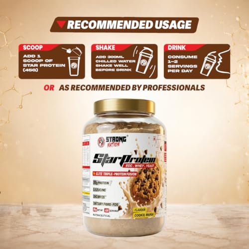 Image of STRONG NATION Star Protien Elite Triple Fusion, Egg, Whey & Yeast Blend | 30g Protien Per Scoop | 2kg (Cookies & Cream)