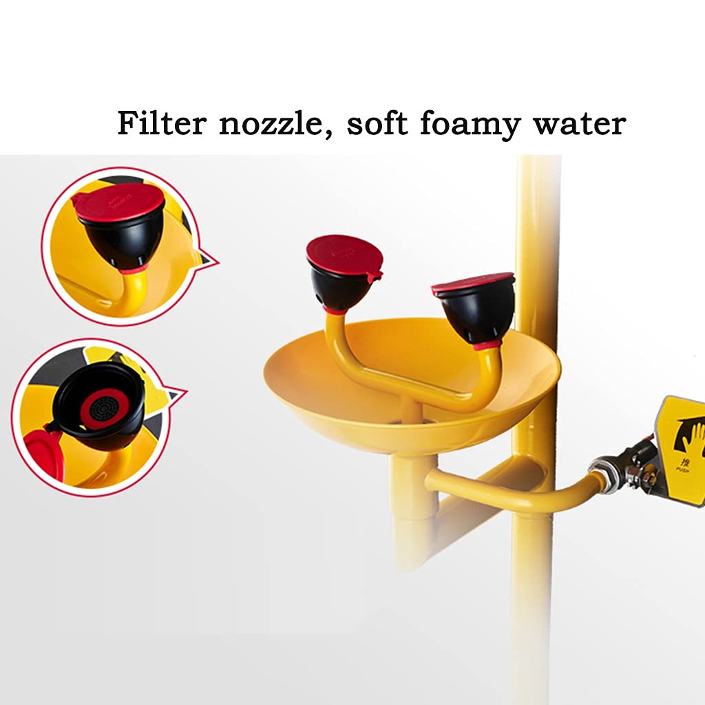 Notfall-Augenspül-Duschstationen, S304, Edelstahl, Dual-Sprühköpfe, Augenspüllösung, Gesichtsdusche mit Pedalschalter