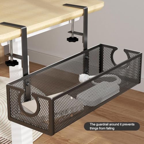 Bandeja ajustable para gestión de cables bajo escritorio, organizador de cables sin perforación, cesta resistente y de gran capacidad, soporte oculto para regleta para escritorios de oficina y hogar (Negro) miniatura 7