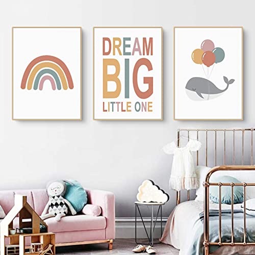 EXQULEG 3er Set Poster Kinderzimmer Deko Mädchen Junge - Buchstaben A-Z Ziffern 0-10 Wanddeko Bilder Babyzimmer - Regenbogen Wandbilder Schlafzimmer ohne Rahmen (C,21x30cm)