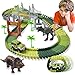 ACTRINIC Pista de Carreras Juguetes de Dinosaurios Mundo Jurásico 142 Pistas Flexibles Que Incluyen 2 Dinosaurios 1 Vehículo Militar 4 Árboles 2 Pendientes 1 Puerta Doble y 1 Puente Colgante Infantil