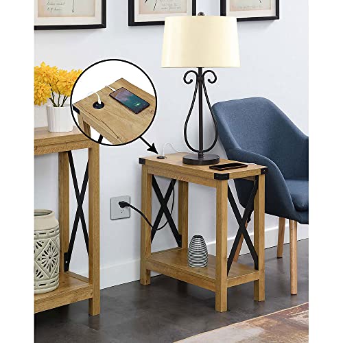 Image of Convenience Concepts Durango Chairside Table with Charging Station and Shelf, English Oak /Black