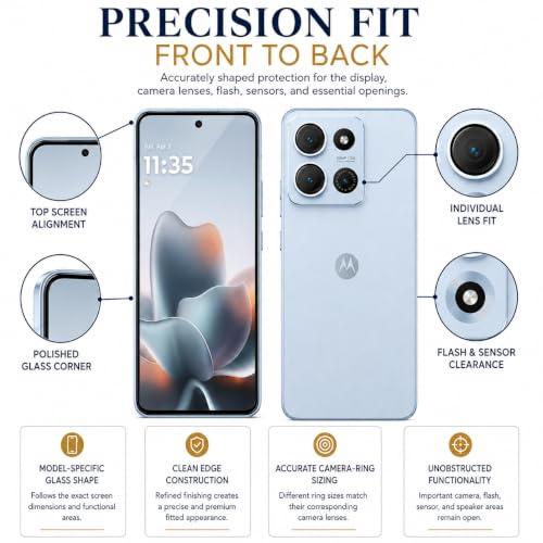 Image of ArmourPro Edge to Edge Tempered Glass for Motorola Edge 70 Max with Silver Camera Ring Guard, 9H Screen Protector, Anti-Scratch, Anti-Fingerprint, Bubble-Free Installation Kit